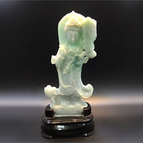 천연원석 비취 관음보살 조각작품 관상용 Jade 파워스톤 h21x10x1.5cm (1점)