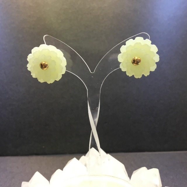 천연 원석 춘천옥 꽃 14K 골드 귀걸이 H1.3×1.7 × 1.8cm