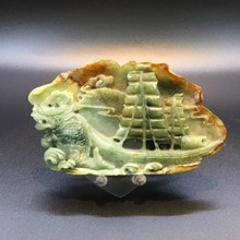천연 원석 비취 조각작품 관상용 Jade 경옥 파워스톤 h6.5x11.5x1.4cm (1점)