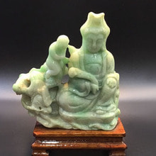 천연 원석 비취 관음상 조각작품 관상용 Jade 경옥 파워스톤 h12.5x12x3cm (1점)